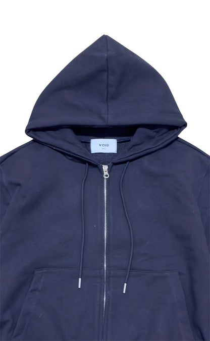 Heavy Cropped Curved Hem Zip-Up Hoodie NAVY detail