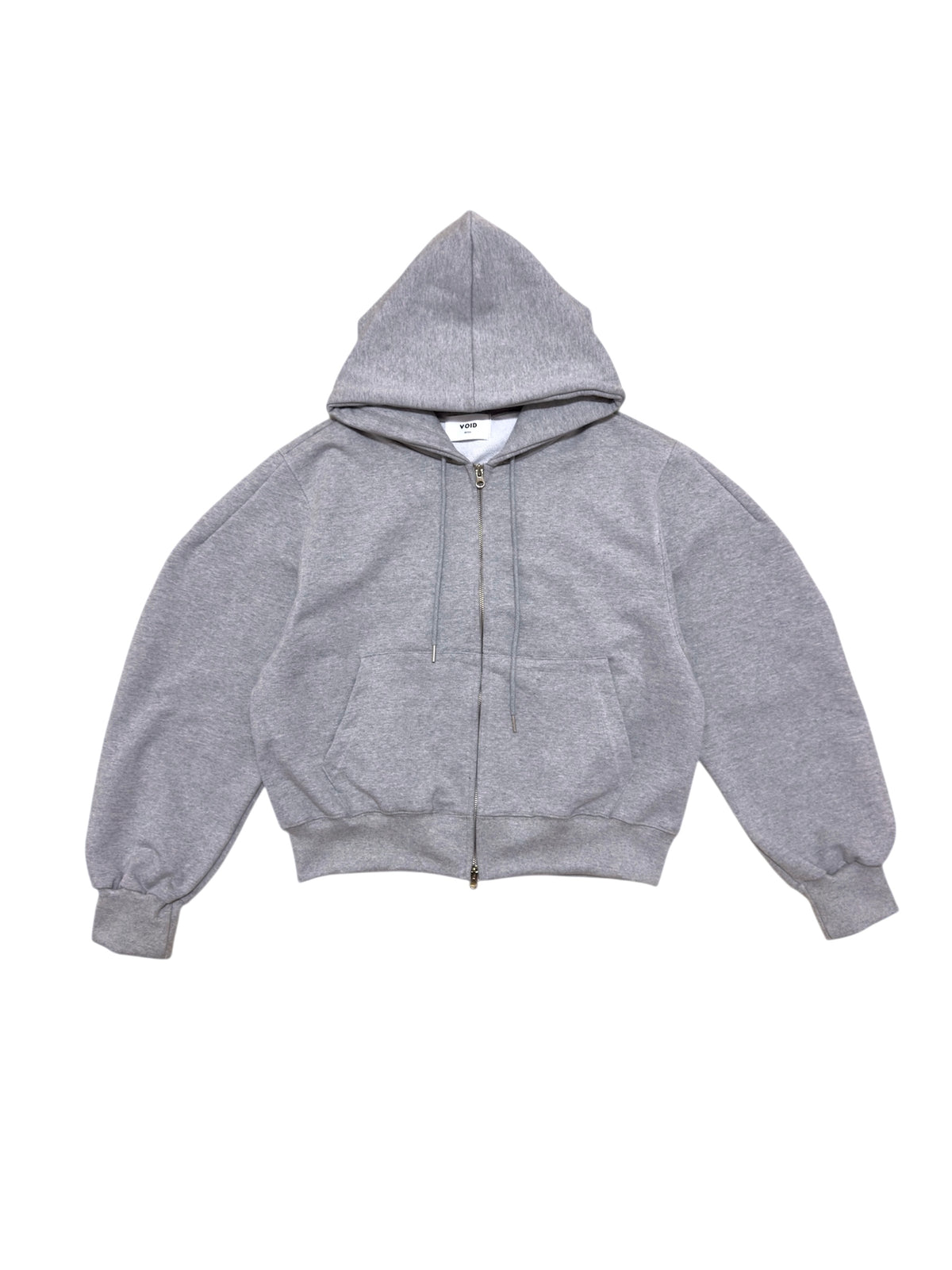 Heavy Cropped Curved Hem Zip-Up Hoodie GRAY front