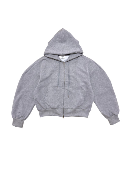 Heavy Cropped Curved Hem Zip-Up Hoodie GRAY front