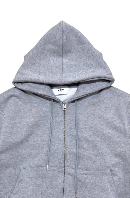 Heavy Cropped Curved Hem Zip-Up Hoodie GRAY detail