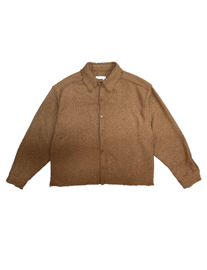 Boucle Tweed Collared Shirt Jacket BROWN front