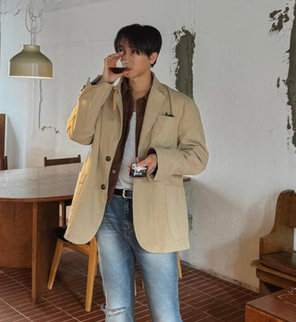 Washed Cotton Two-Button Blazer model BEIGE