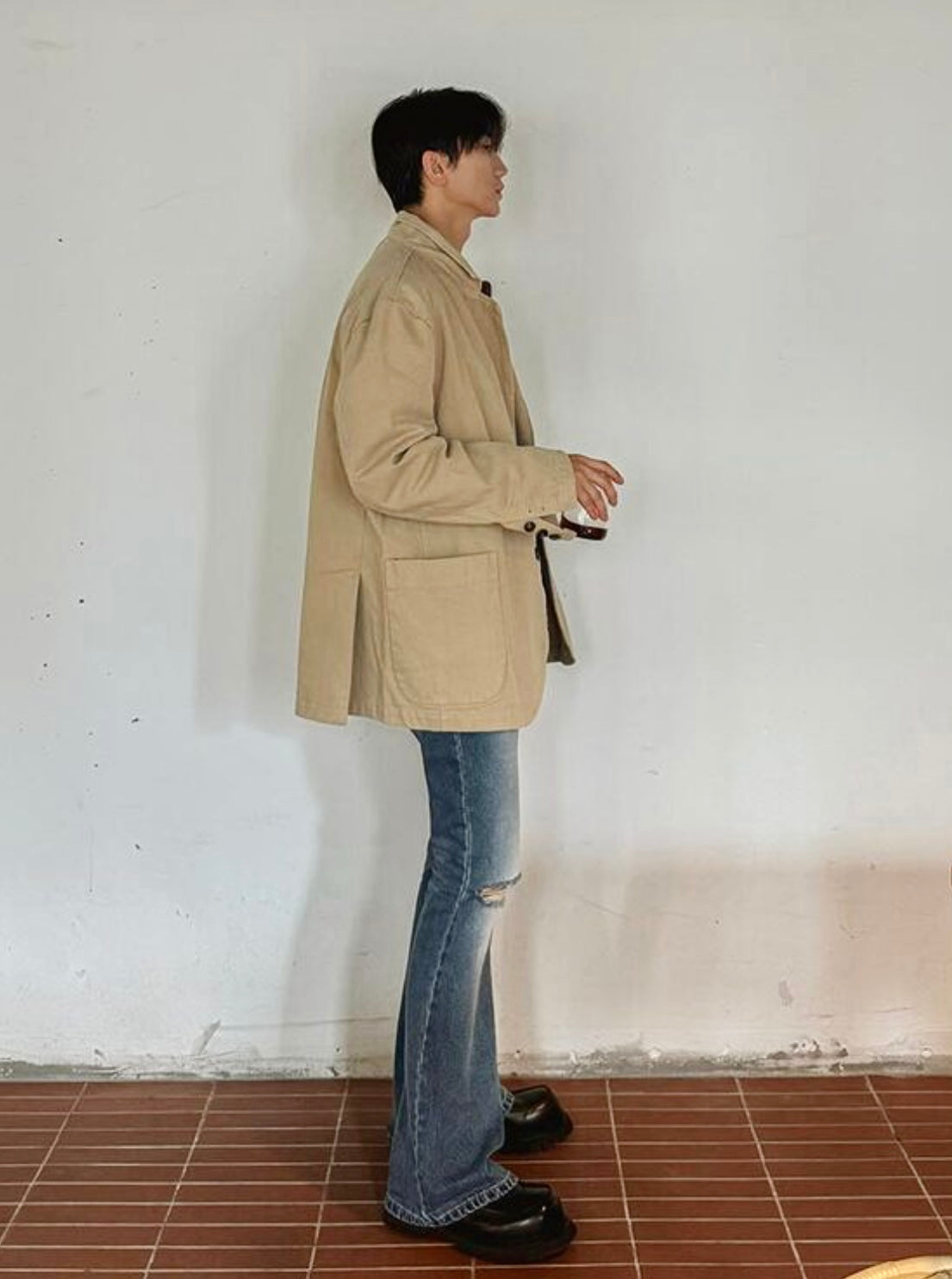 Washed Cotton Two-Button Blazer model BEIGE side