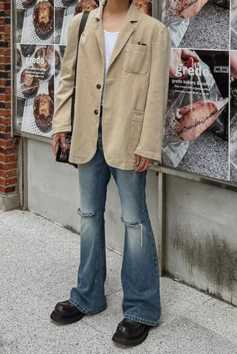 Washed Cotton Two-Button Blazer model BEIGE front