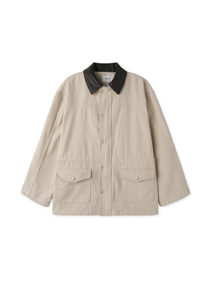 Vintage Western Faux Leather Collar Jacket BEIGE front