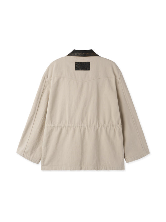 Vintage Western Faux Leather Collar Jacket BEIGE back