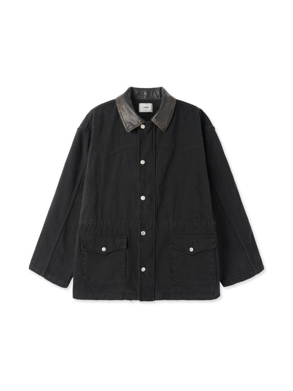 Vintage Western Faux Leather Collar Jacket BLACK front