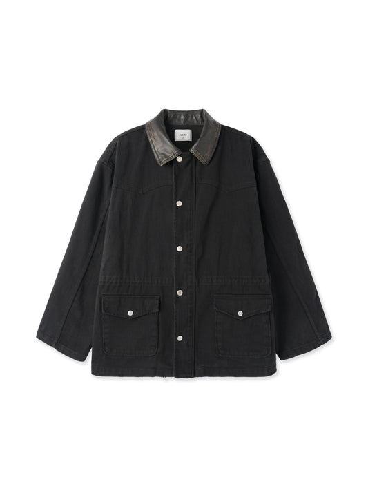 Vintage Western Faux Leather Collar Jacket BLACK front