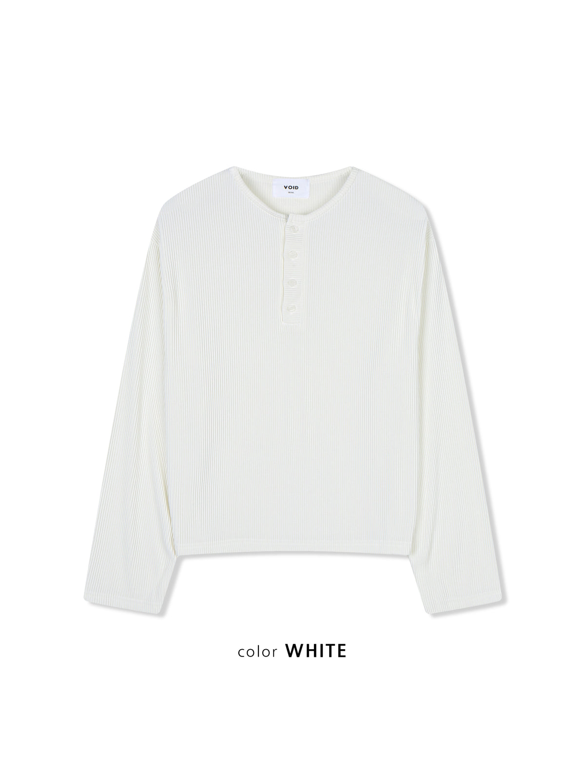 Ribbed Henley Neck Long Sleeve Top WHITE flat
