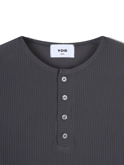 Ribbed Henley Neck Long Sleeve Top collar detail