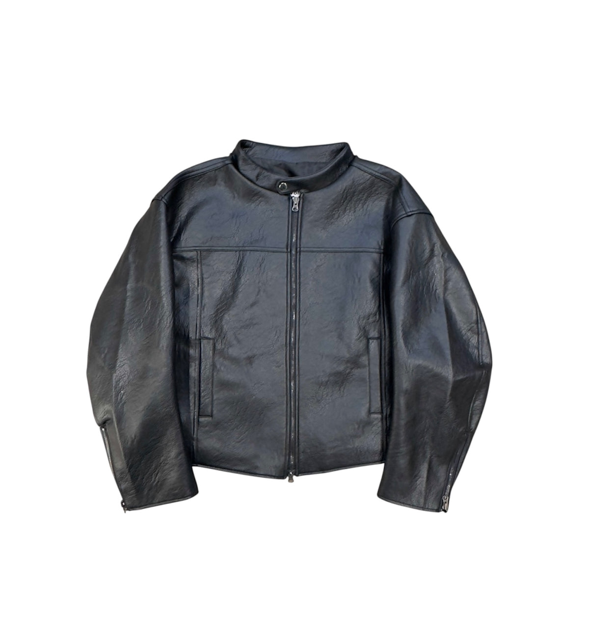 Curved Biker Faux Leather Jacket