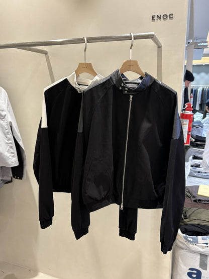 Leather Contrast Cationic Jumper WHITE BLACK