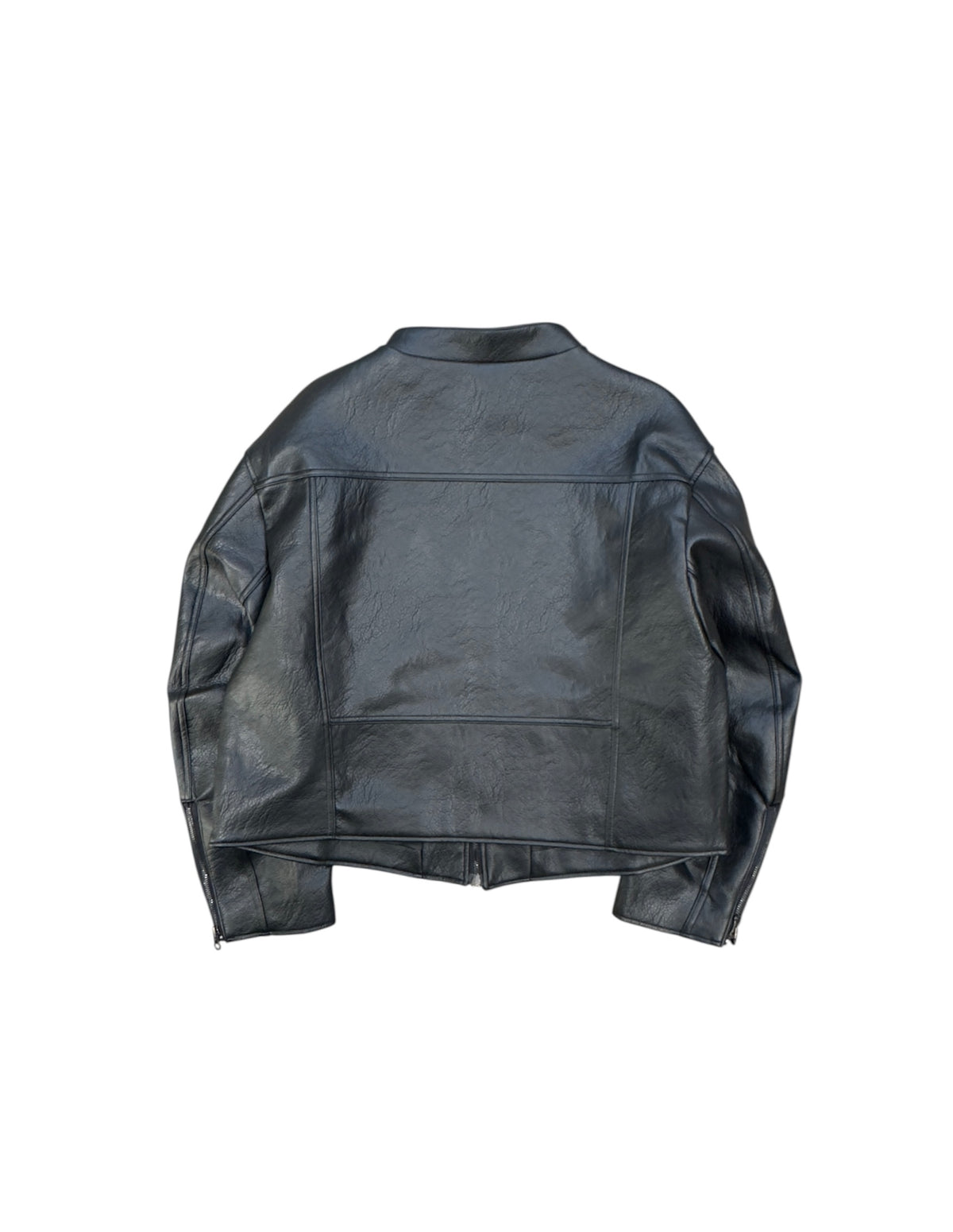 Curved Biker Faux Leather Jacket