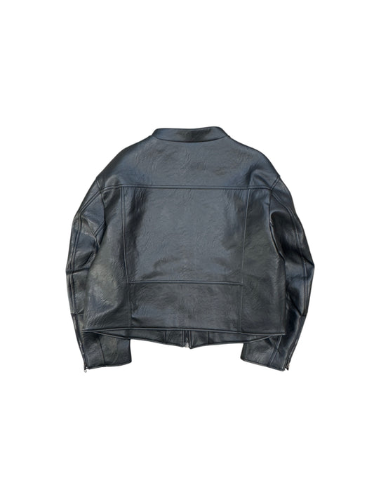 Curved Biker Faux Leather Jacket