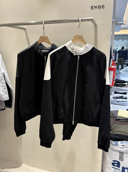 Leather Contrast Cationic Jumper WHITE BLACK