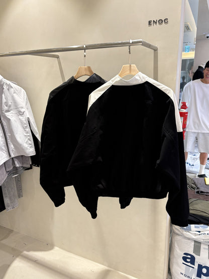 Leather Contrast Cationic Jumper WHITE BLACK