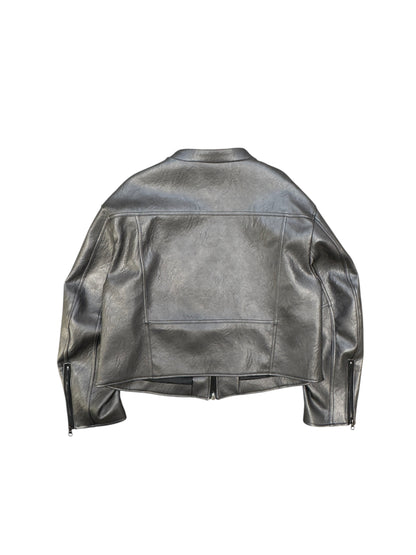 Curved Biker Faux Leather Jacket