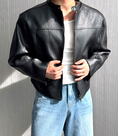 Curved Biker Faux Leather Jacket