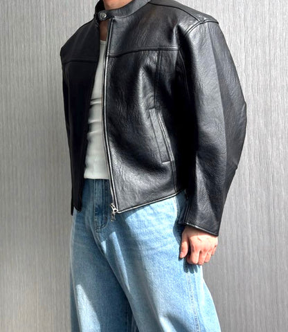 Curved Biker Faux Leather Jacket
