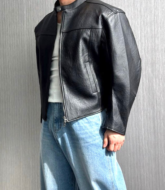 Curved Biker Faux Leather Jacket