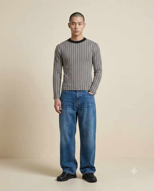 Denim Rib Long Sleeve Tee