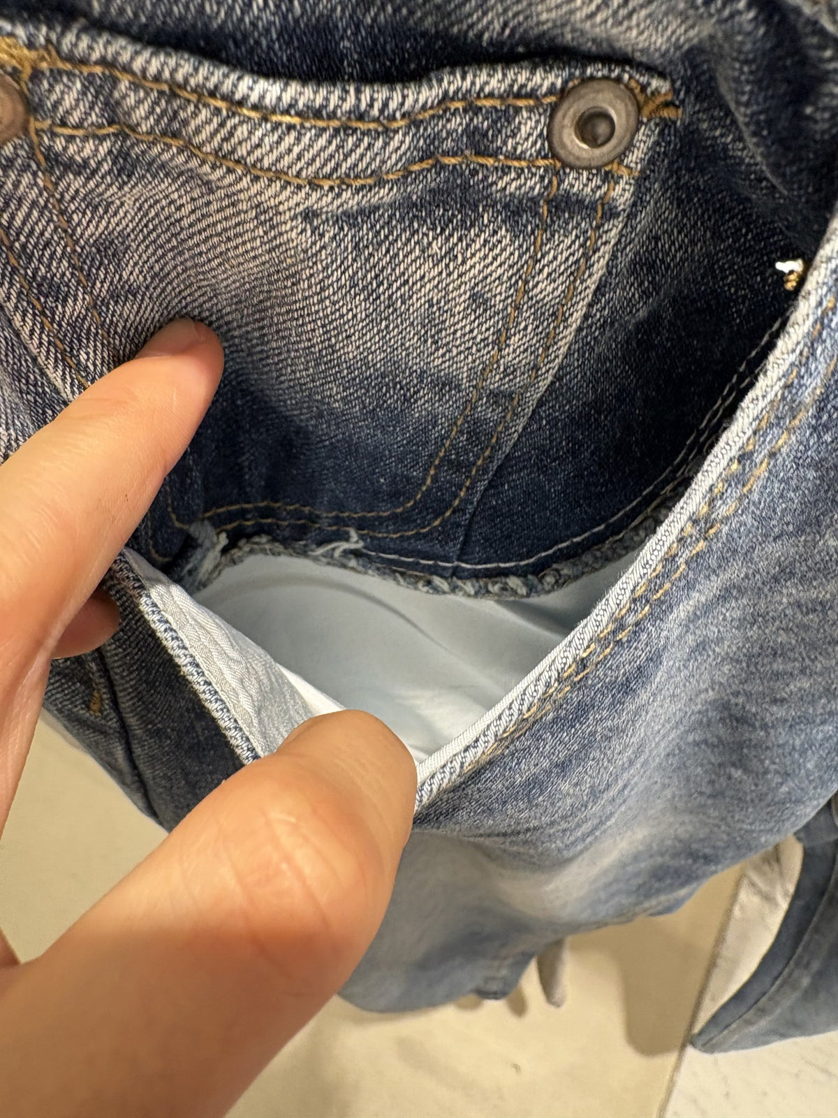 Root Flare Denim Pants waist detail