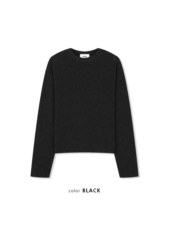 Diamond Pointelle Knit Long Sleeve Top