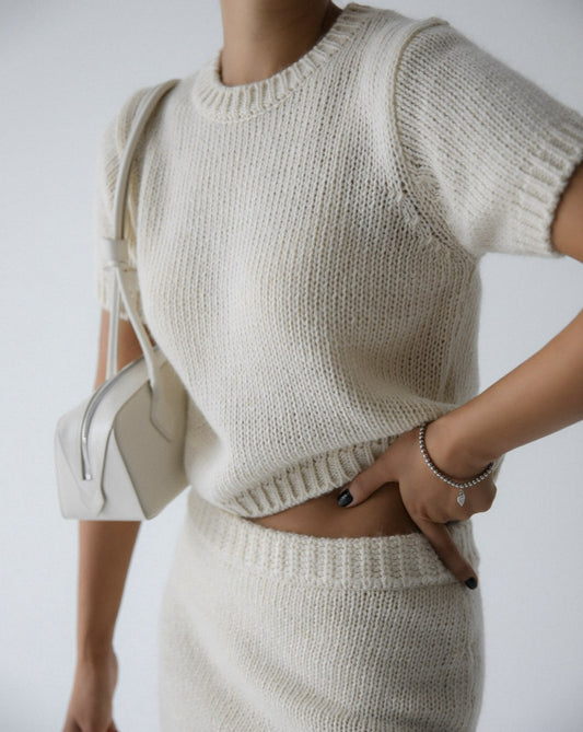 【PAPERMOON ペーパームーン】AW / Alpaca Wool Chunky Round Neck Cropped Knit
