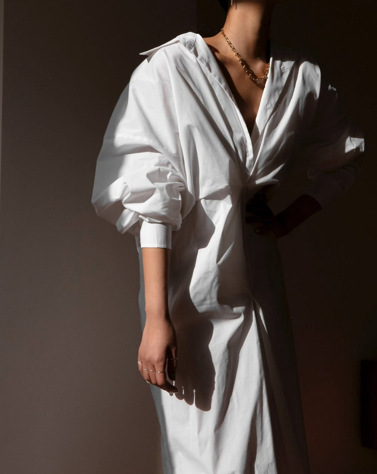 【PAPERMOON 페이퍼 문】SS / Front Gathered Oversized Shirt Dress