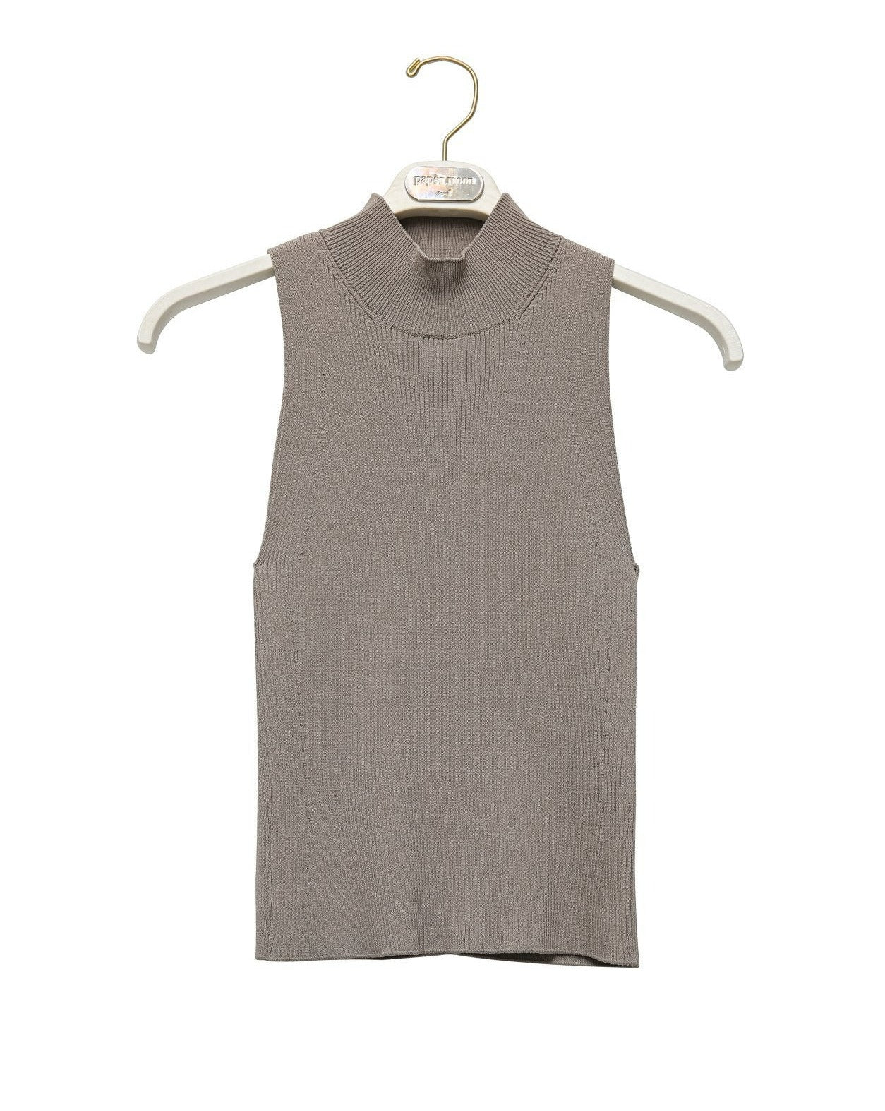 [PAPERMOON] SS / High Neck Ribbed Sleeveless Cropped Knit Top