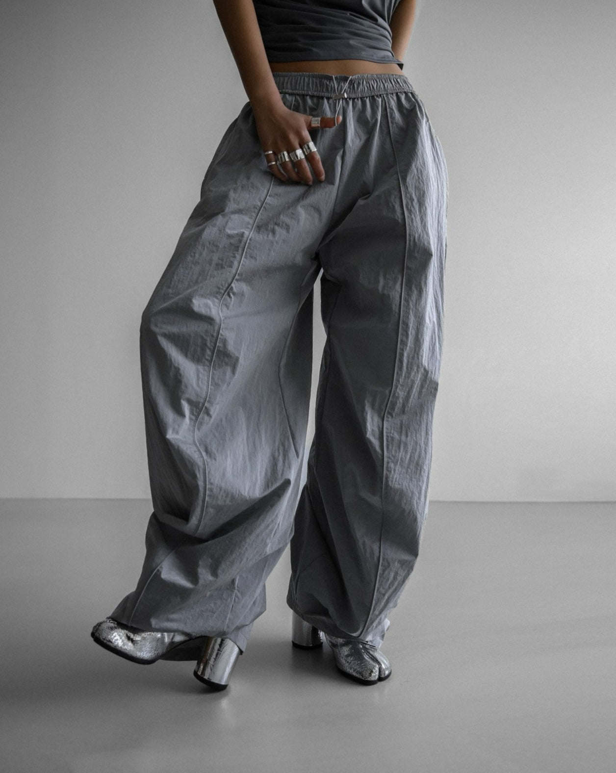 [PAPERMOON] SS / Nylon Drawstring Wide Twist Pattern Trousers