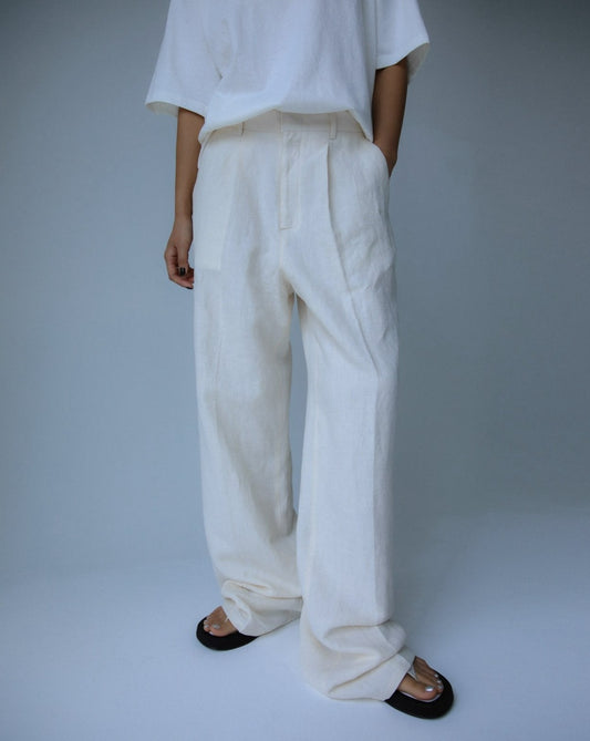 【PAPERMOON 페이퍼 문】SS / Washed Cotton Pin - Tuck Slacks