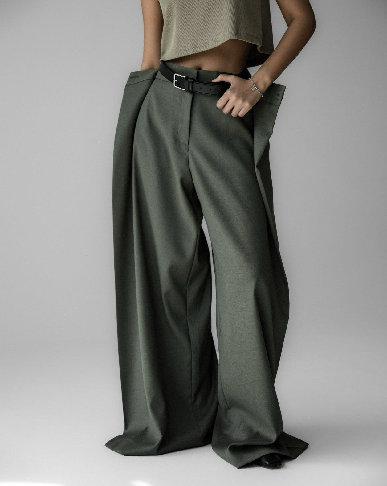 [PAPERMOON] SS / LUX Squared Double Wrap Wide Detail Trousers