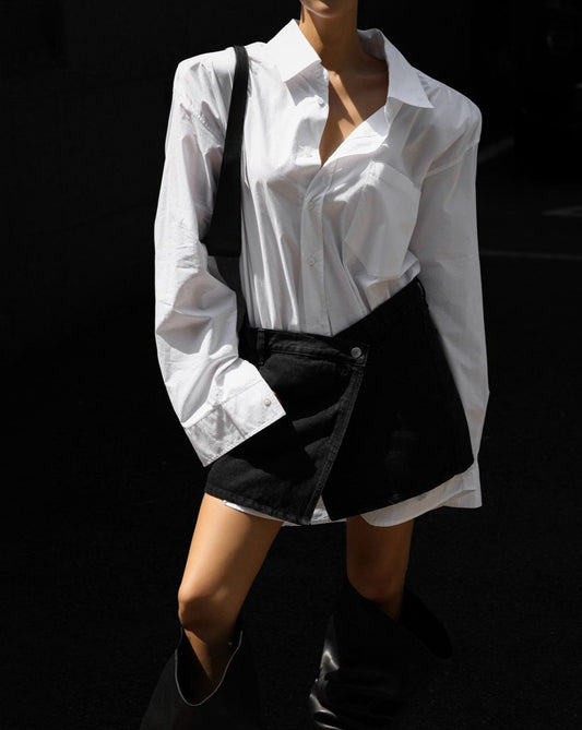 【PAPERMOON 페이퍼 문】SS / Maxi Oversized Padded Shoulder Cotton Button Down Shirt