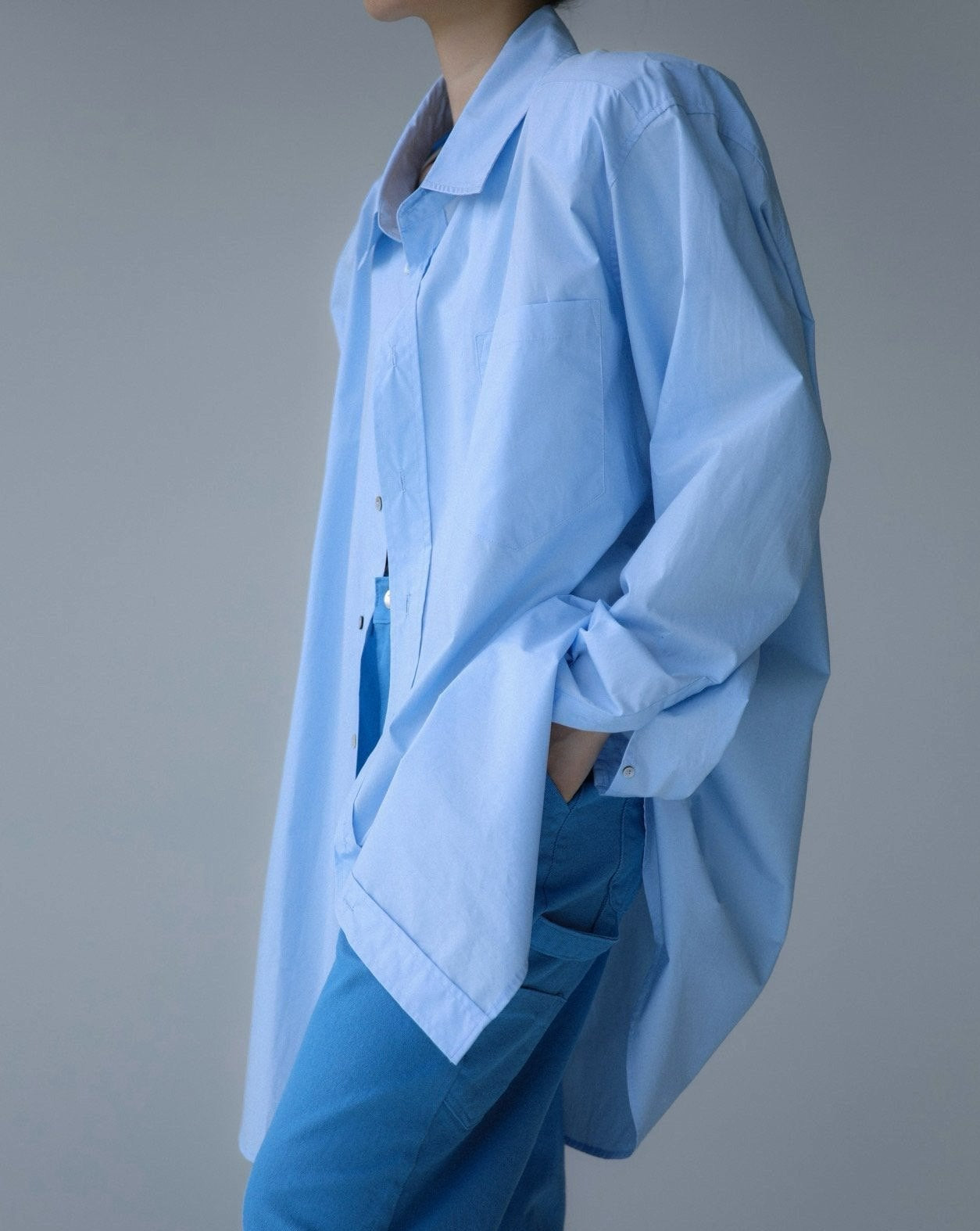 【PAPERMOON ペーパームーン】SS / Maxi Oversized Padded Shoulder Cotton Button Down Shirt
