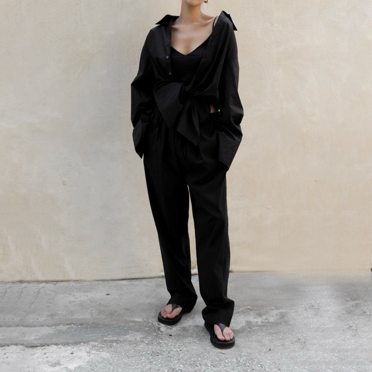 【PAPERMOON ペーパームーン】SS / Maxi Knot Detail Cotton Button Down Blouse