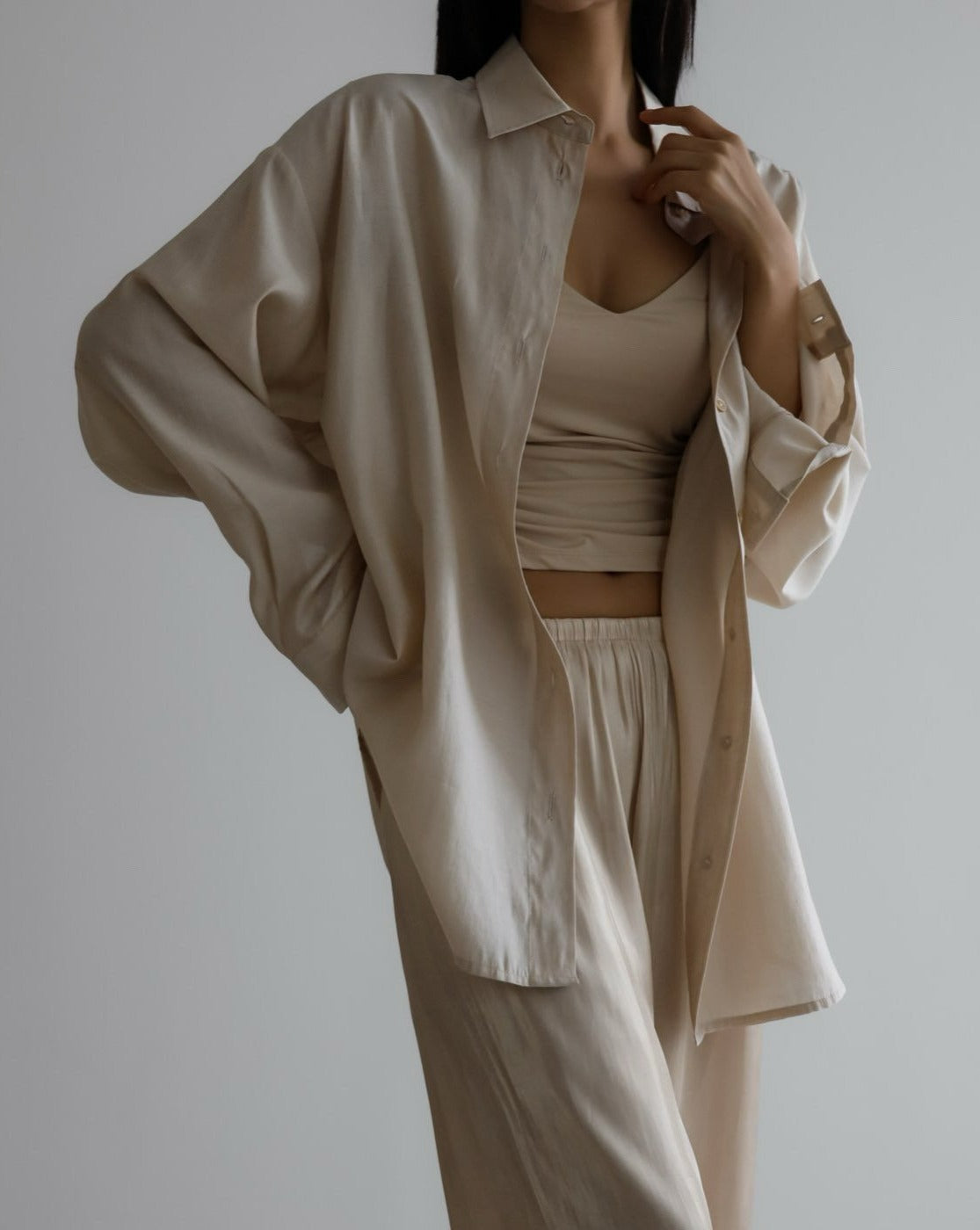 【PAPERMOON 페이퍼 문】SS / Sheer Silky Classic Button Down Shirt