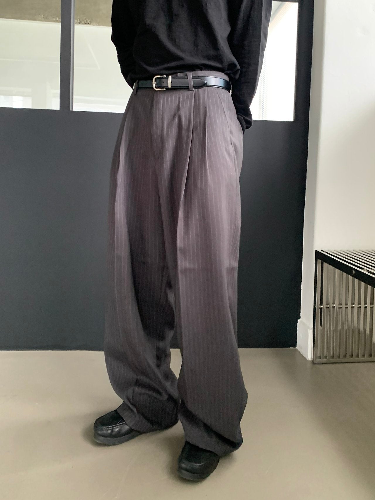 Pinstripe Wide Slacks CHARCOAL STRIPE