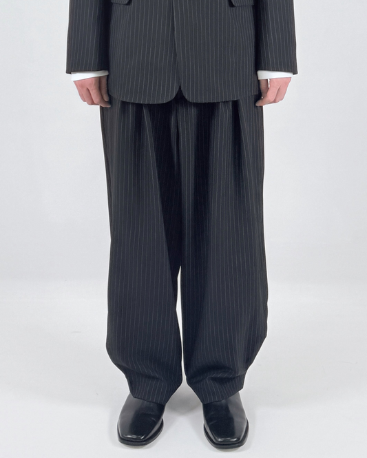 Pinstripe Pleated Wide-Leg Pants