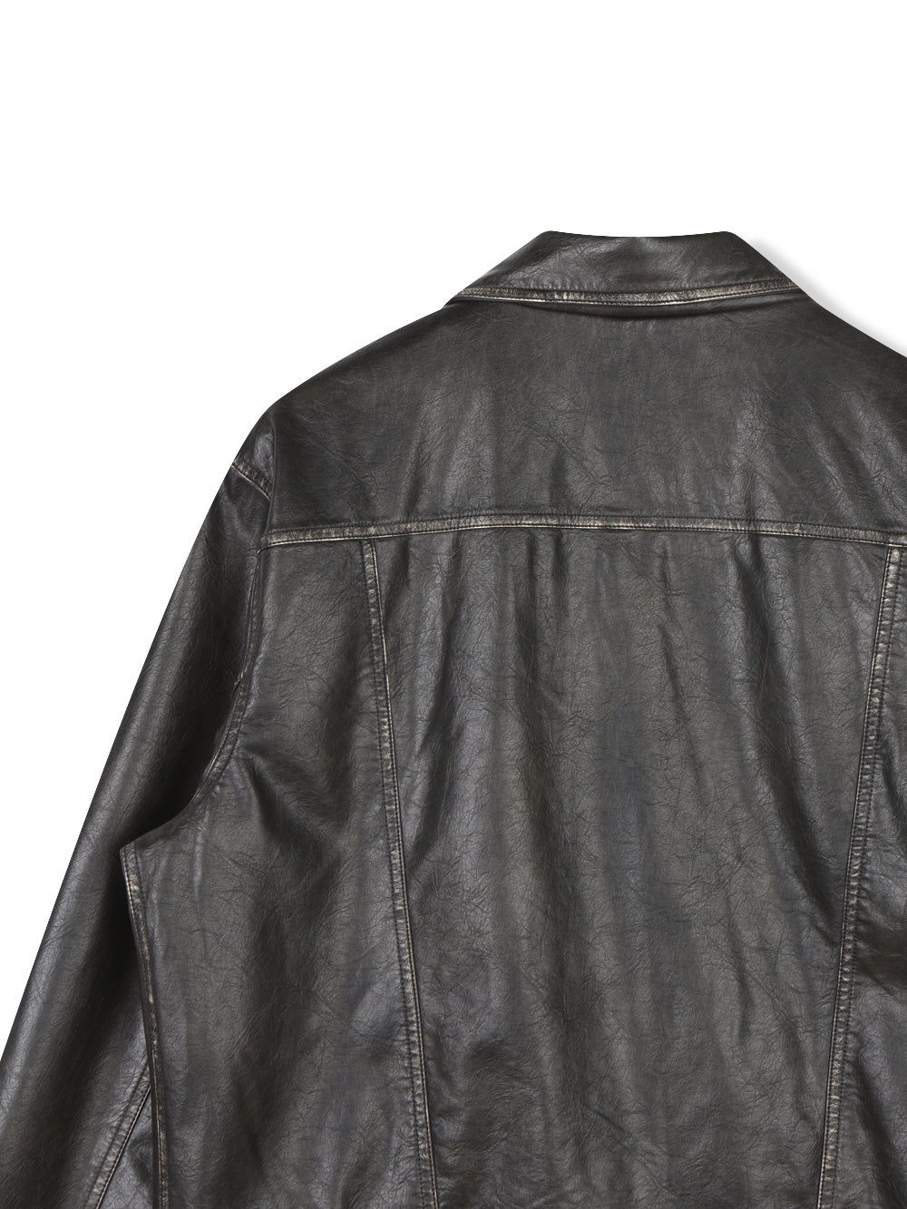 ウォッシュトラッカーフェイクレザージャケット BLACK 背面