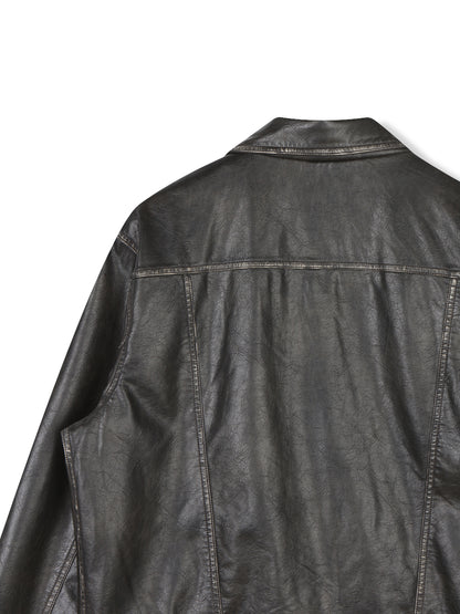 ウォッシュトラッカーフェイクレザージャケット BLACK 背面