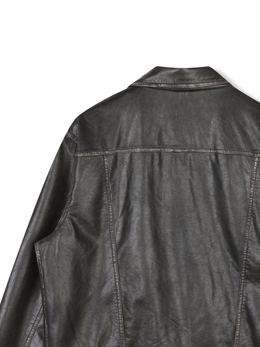 ウォッシュトラッカーフェイクレザージャケット BLACK 背面