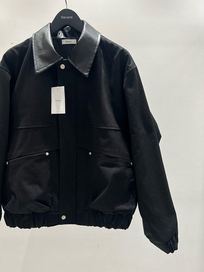 Leather Collar Blouson Jacket Black