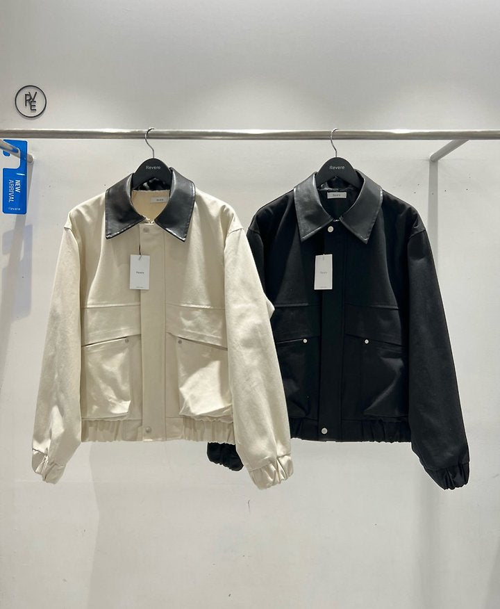 Leather Collar Blouson Jacket Both Colors