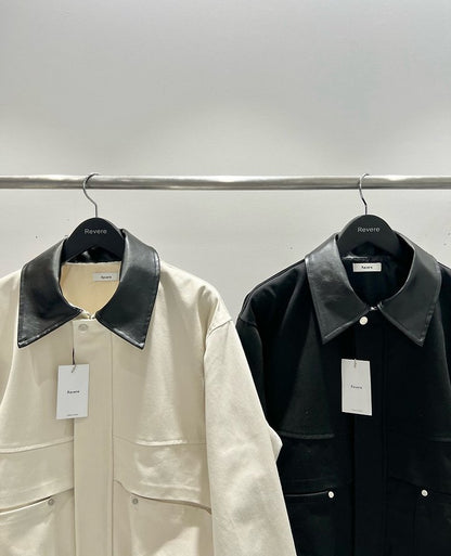 Leather Collar Blouson Jacket Detail