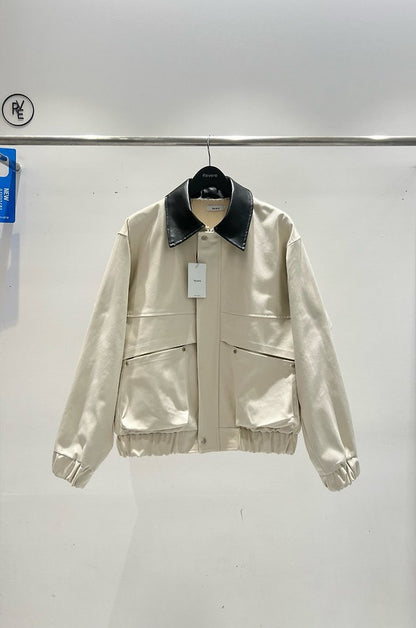 Leather Collar Blouson Jacket Ivory