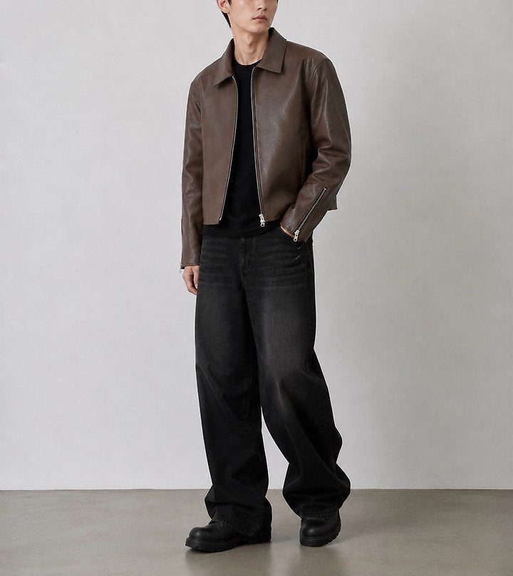 Faux Leather Zip-Up Jacket Black 1