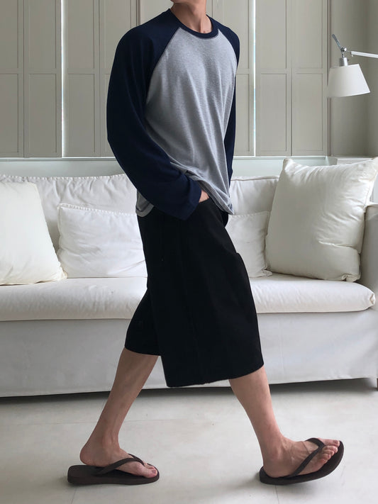 Color Block Raglan Long Sleeve Top - GRAY