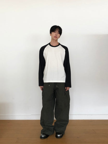 Two-Tone Raglan Long Sleeve Tee IVORY/BLACK