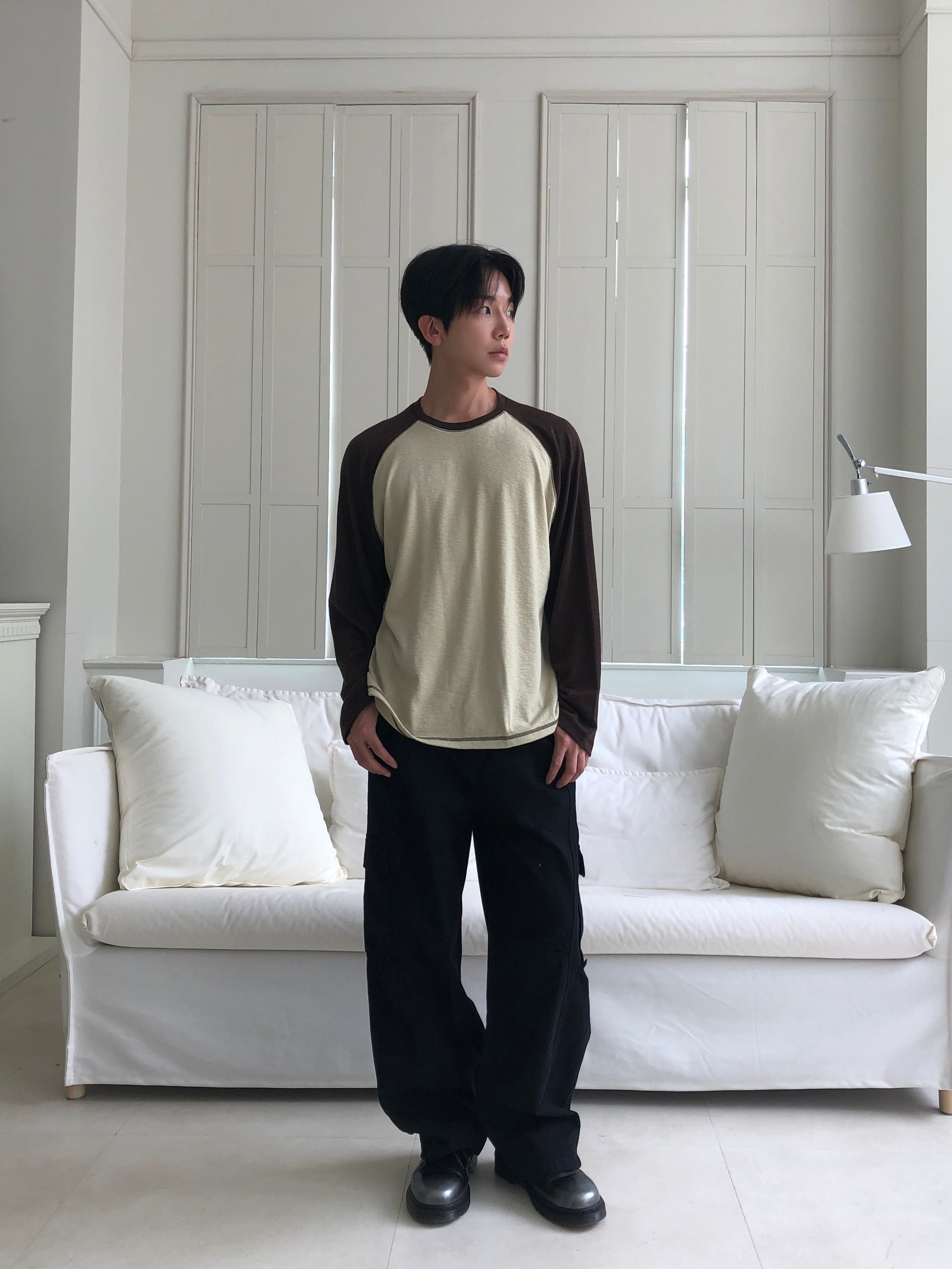 Color Block Raglan Long Sleeve Top - YELLOW